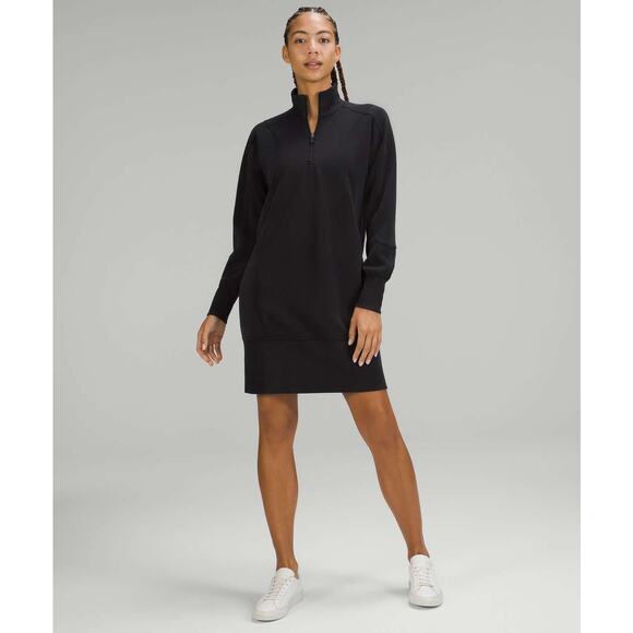 Lululemon Softstreme Long-Sleeve Half-Zip Dress Black Size 6 Relaxed Comfort - Picture 1 of 10